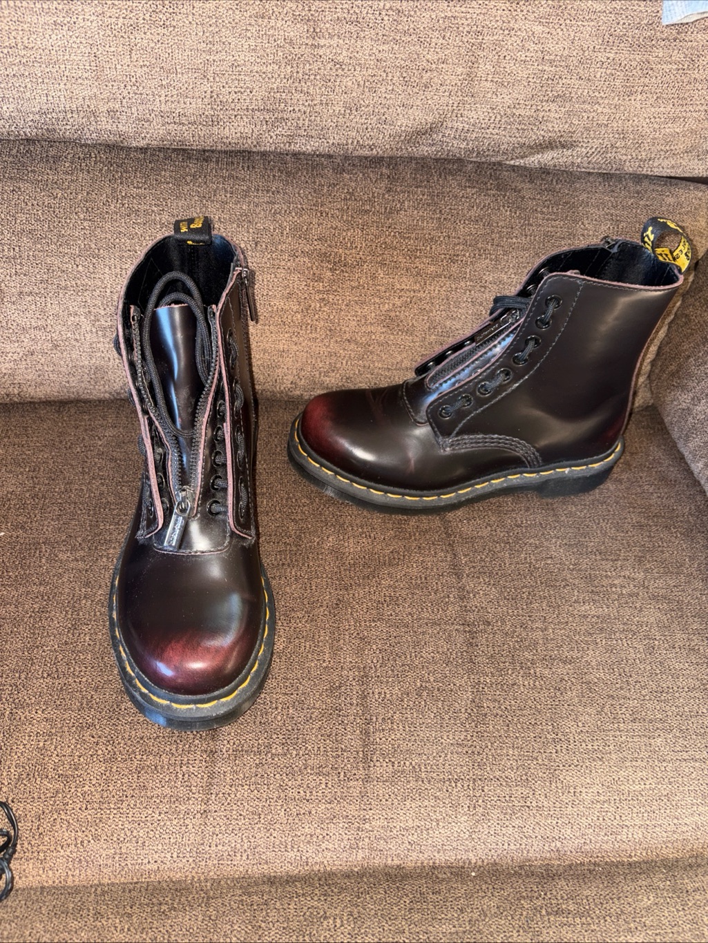 Dr. Martens Cherry Red Pascal Leather Size 6 Boots Nwob Zip Front & Sides